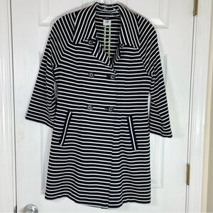 Cabi Jacket #5151 Womens Size S Striped Maritime Trench Coat Navy White Stretch